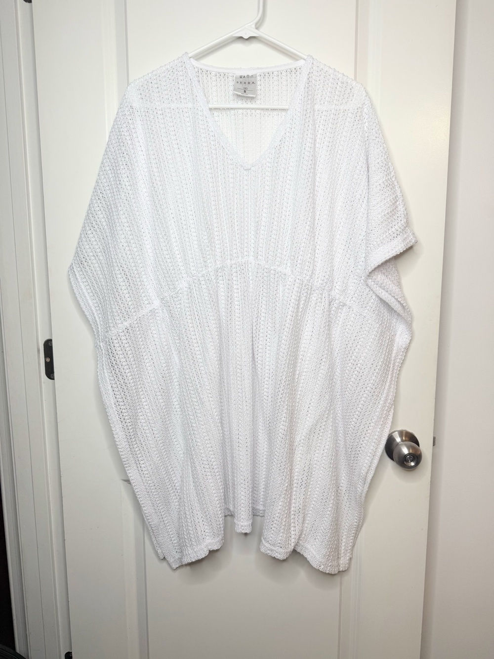 Serra White Open Knit Poncho Cover Up Small Beach Boho Oversized